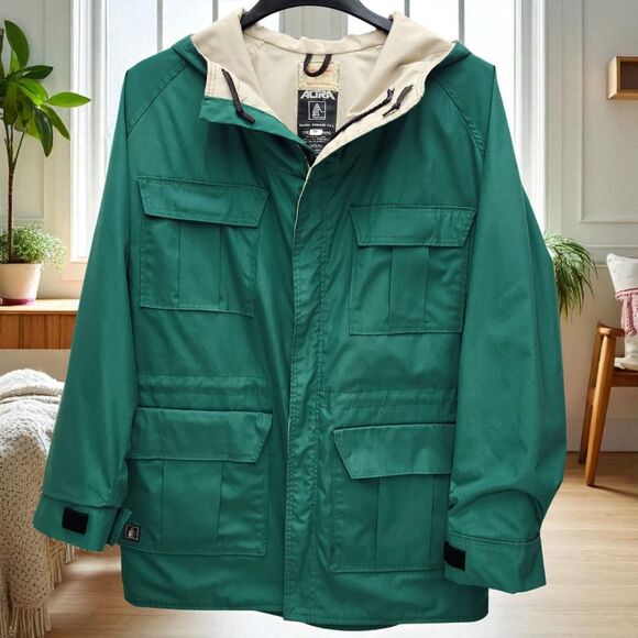 VTG Altra Hooded Jacket Mens Medium Green Beige Pockets Boulder Colorado Outdoor - Picture 1 of 12